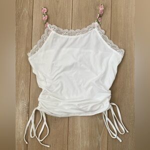 NWOT Elegant White Camisole with Floral Straps